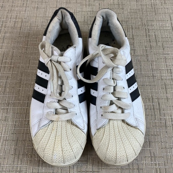 Adidas Vintage Youth Superstar Clamshell White Black Stripes Leather Sneaker Sz4 - Picture 3 of 11